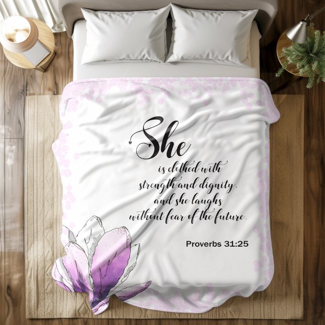 Bible verse Rustic Pink floral Fleece Blanket (Creator Uploaded)