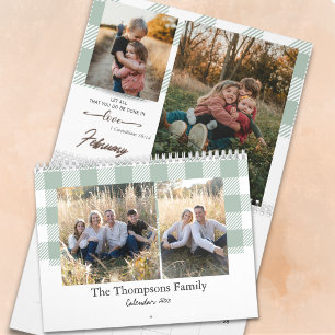 Bible Verse Sage Green Buffalo Plaid Family Photo Calendar