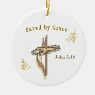 Bible Verse saved by Grace Ceramic Ornament