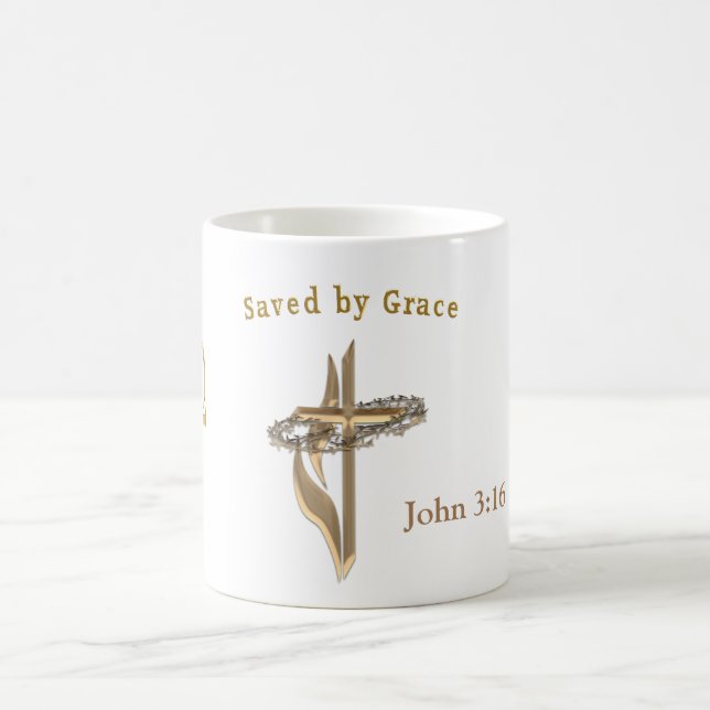 Bible Verse saved by Grace Coffee Mug (Center)