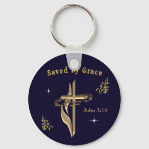 Bible Verse saved by Grace Key Ring