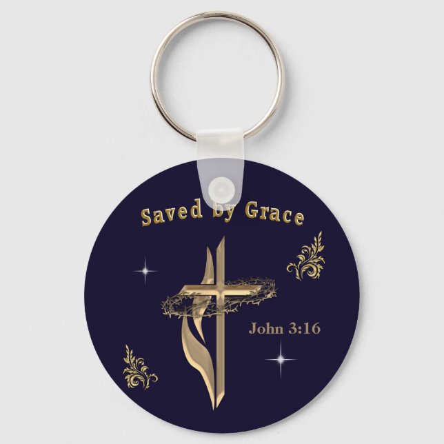 Bible Verse saved by Grace Key Ring (Front)