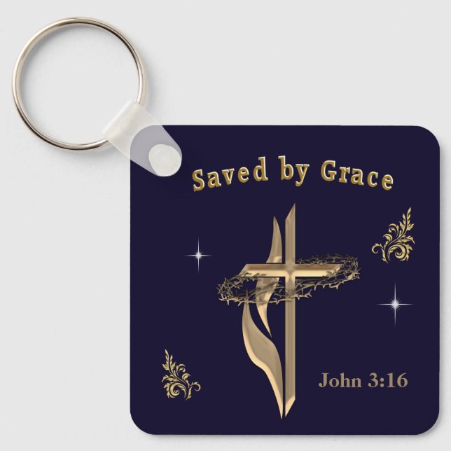 Bible Verse saved by Grace Key Ring (Front)