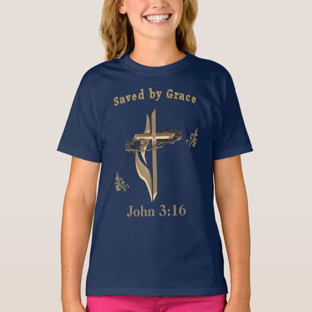 Bible Verse saved by Grace T-Shirt (Front)
