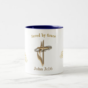 Bible Verse saved by Grace Two-Tone Coffee Mug