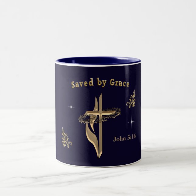 Bible Verse saved by Grace Two-Tone Coffee Mug (Center)