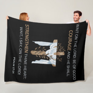 Bible Verse Scripture Psalm 27:14 KJV Fleece Blanket