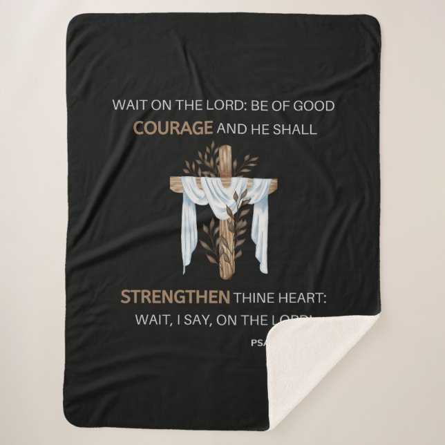 Bible Verse Scripture Psalm 27:14 KJV Sherpa Blanket (Front)