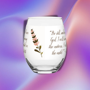 Bible Verse Simple Botanical Brown and Pink   Stemless Wine Glass