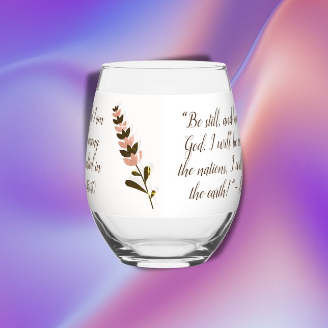Bible Verse Simple Botanical Brown and Pink | Stemless Wine Glass (Creator Uploaded)