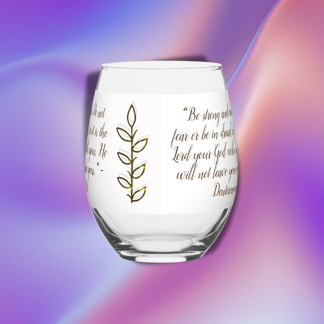 Bible Verse Simple Botanical Brown and White | Stemless Wine Glass (Creator Uploaded)