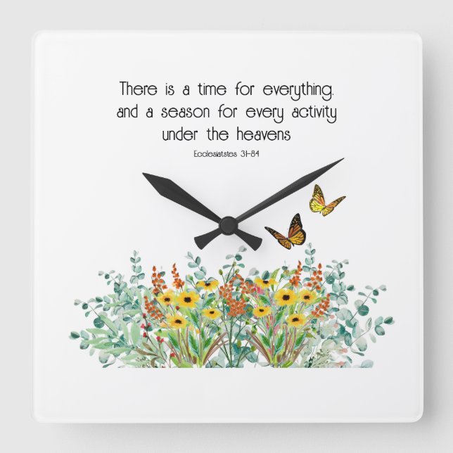 Bible Verse Spring Season Wildflower  Square Wall Clock (Front)