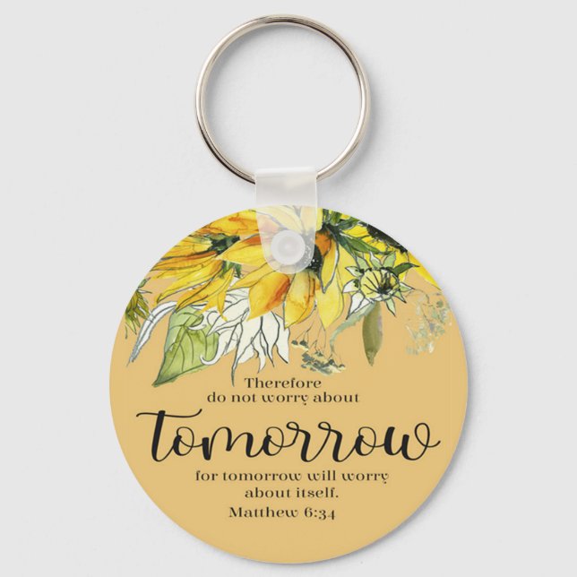 Bible Verse Sunflower Round Keychain (Front)