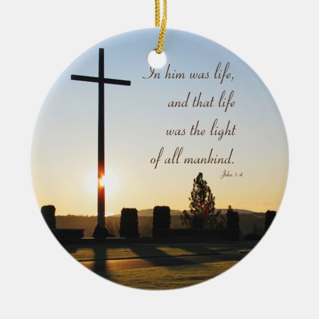 Bible verse sunrise, round ceramic ornament (Front)