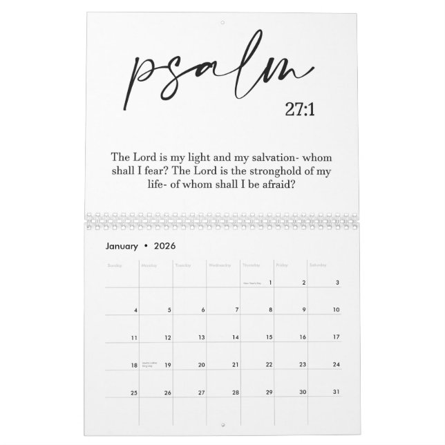 Bible Verse Two Page Medium White Calendar (Jan 2026)