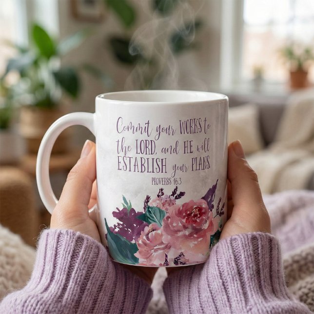 Bible Verse Typography on Marble Floral Coffee Mug (Creator Uploaded)