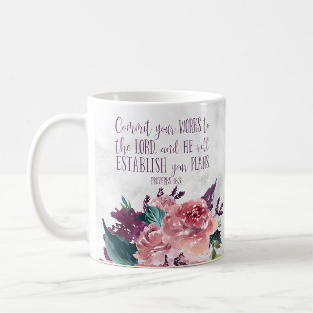 Bible Verse Typography on Marble Floral Coffee Mug (Left)