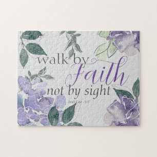 Bible Verse Walk By Faith Not By Sight Watercolor Jigsaw Puzzle