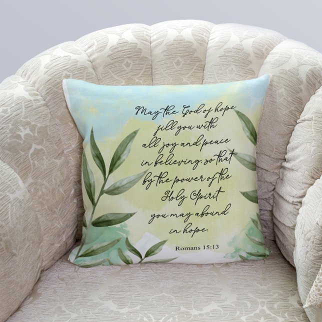 Bible verse watercolor leaves Romans throw pillows (Creator Uploaded)