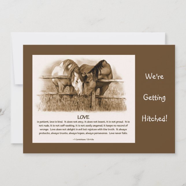 BIBLE VERSE: WEDDING INVITE: HORSES, PENCIL INVITATION (Front)