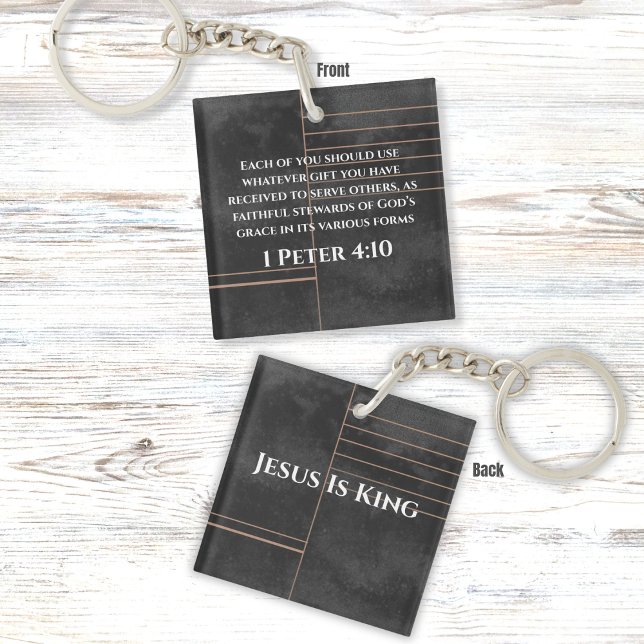 Bible Verse with Elegant Black Abstract Design  Key Ring (Creator Uploaded)
