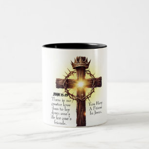 Bible Verse With Wooden Cross And Throne Crown Two-Tone Coffee Mug