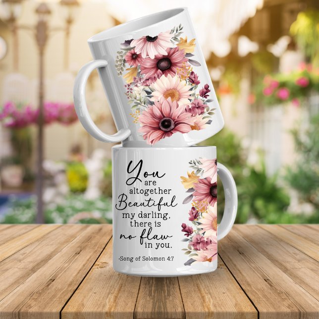Bible Verse You are Beautiful Coffee Mug (Bible verse floral mugs)