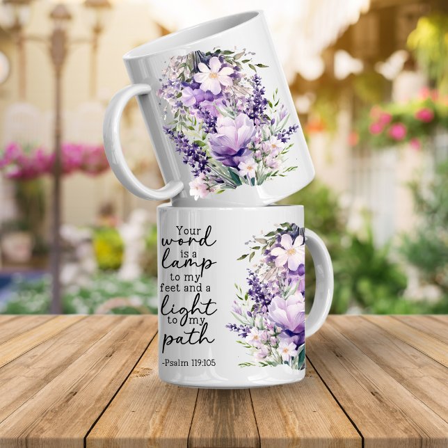 Bible Verse Your Word Is a Light Coffee Mug (Bible verse floral mugs)