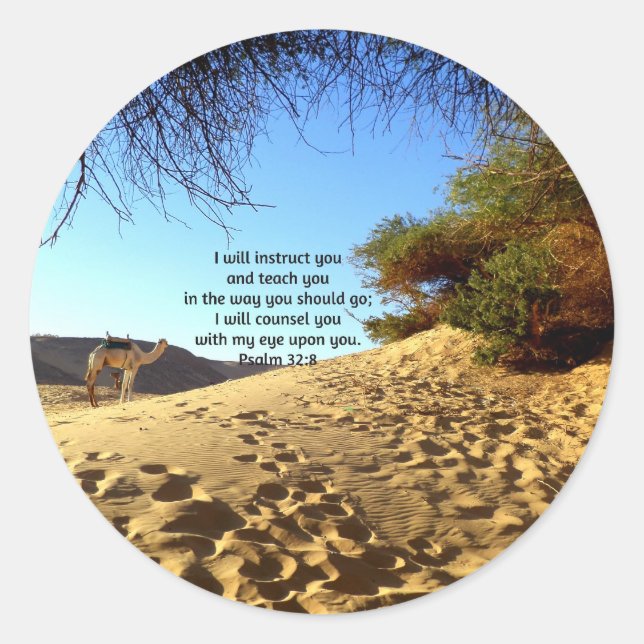 Bible Verses Inspirational Quote Psalm 32:8 Classic Round Sticker (Front)