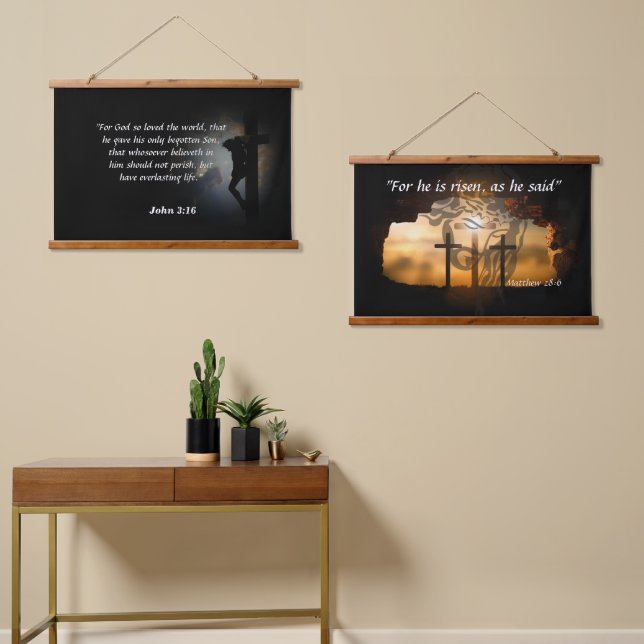 Bible Verses John 3:16 & Matthew 28:6 Hanging Tapestry (Asymmetrical)