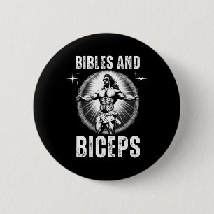 Bibles And Biceps Bodybuilding Jesus Fitness Funny 6 Cm Round Badge