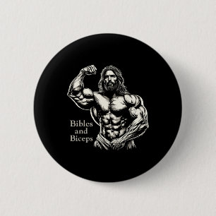 Bibles And Biceps - Funny Bodybuilding Jesus Gym W 6 Cm Round Badge