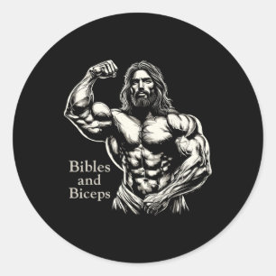 Bibles And Biceps - Funny Bodybuilding Jesus Gym W Classic Round Sticker