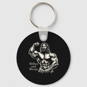 Bibles And Biceps - Funny Bodybuilding Jesus Gym W Key Ring