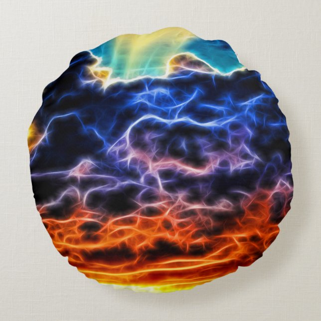 Biblical Electrified Cumulus Clouds Skyscape Round Cushion (Back)