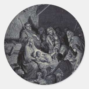 Biblical nativity scene classic round sticker