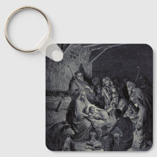 Biblical nativity scene key ring