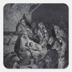 Biblical nativity scene square sticker
