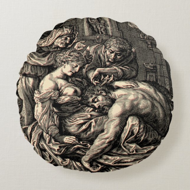 Biblical Samson and Delilah Round Cushion (Front)