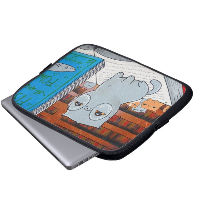 Bibliophile Cat Laptop Sleeve (Front Bottom)