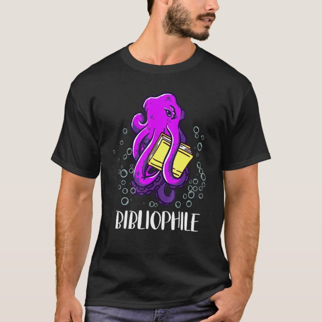 Bibliophile Octopus Book Reading T-Shirt (Front)