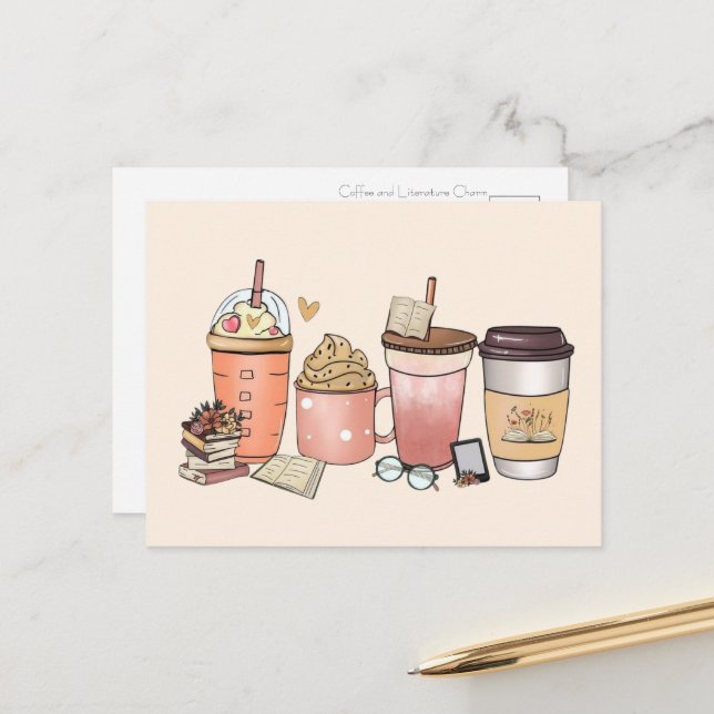 Bibliophiles and Caffeine Enthusiasts Postcard (Front/Back In Situ)