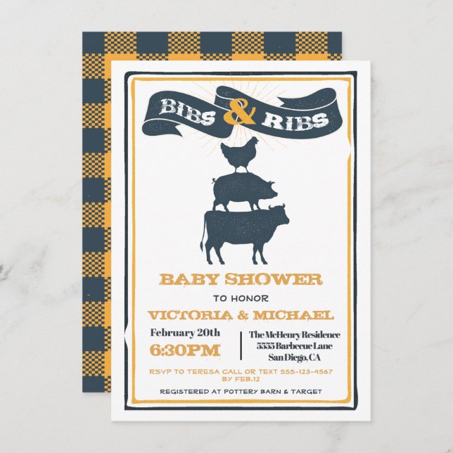 Bibs and Ribs Baby Shower BBQ Invitation (Front/Back)