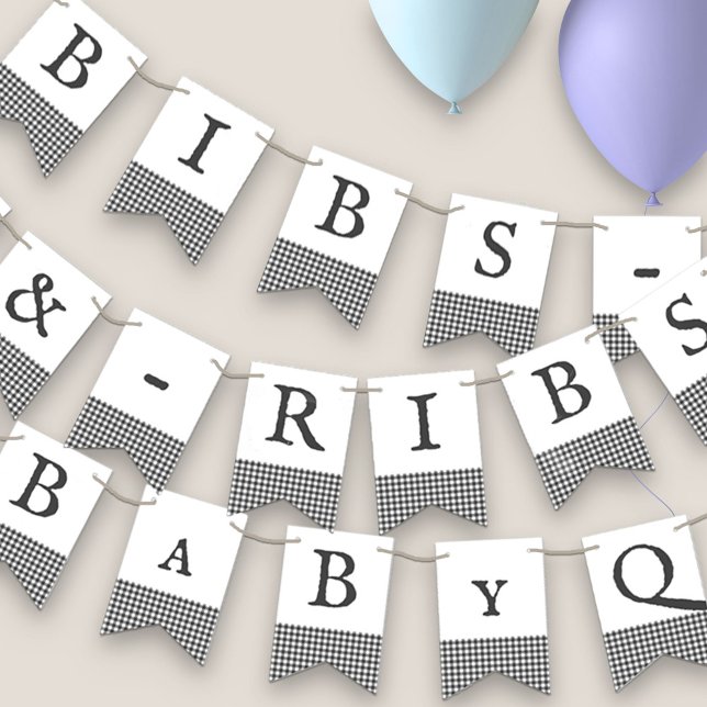 Bibs & Ribs BaByQ Editable Grey Plaid Baby Shower Bunting (Creator Uploaded)
