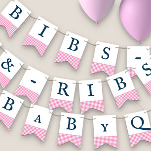 Bibs & Ribs BaByQ Editable Pink Navy Baby Shower Bunting
