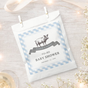 Bibs & Ribs BBQ Rustic Blue Gingham Baby Shower Favour Bag