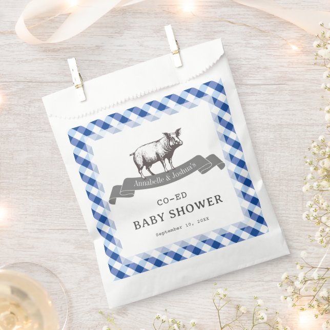 Bibs & Ribs BBQ Rustic Navy Gingham Baby Shower Favour Bag (Clipped)