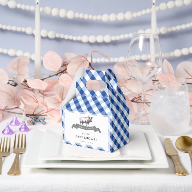 Bibs & Ribs BBQ Rustic Navy Gingham Baby Shower Favour Box (Wedding)