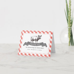 Bibs & Ribs BBQ Rustic Red Gingham Baby Shower Thank You Card