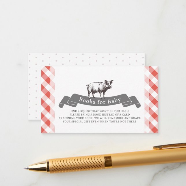 Bibs & Ribs Rustic Red Gingham Books for Baby Enclosure Card (Front/Back In Situ)